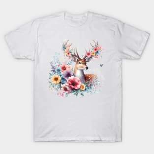 A deer decorated with beautiful colorful flowers. T-Shirt